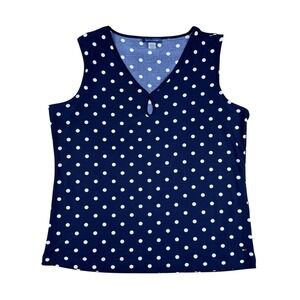Tommy Hilfiger Women's Sleeveless Polka Dot‎ Blouse Navy Blue White Size Large